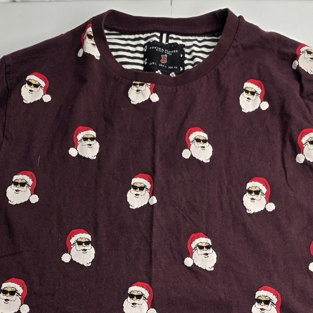 Denim & Flower Santa Print Maroon Men's Shirt Size Large Christmas CH-2132 - Picture 3 of 7